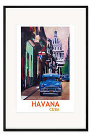Gerahmter Kunstdruck Oldtimer Straßenszene in Havanna