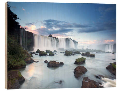 Wood print Dramatic sunset over Iguacu waterfalls