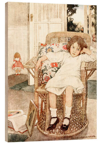 Wood print Girl sitting upset in a chair 