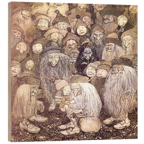 Wood print The trolls and the gnome boy