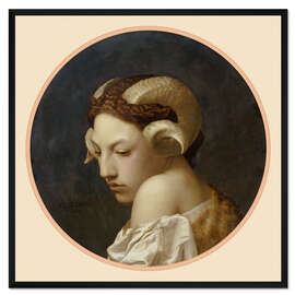 Gerahmter Kunstdruck Weiblicher Kopf gekrönt von Widderhörnern