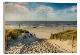 Hout print  Door de duinen heen naar het strand - Peter Roder