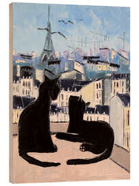 Wood print Cats and doves over Paris