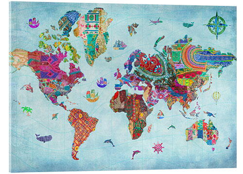 Obraz na szkle akrylowym 24838 World Map Quilt (Variant 1)