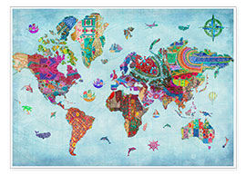 Wandbild  Weltkarte im Steppdeckenmuster - Aimee Stewart