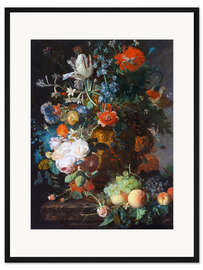 Gerahmter Kunstdruck Stillleben mit Blumen und Früchten