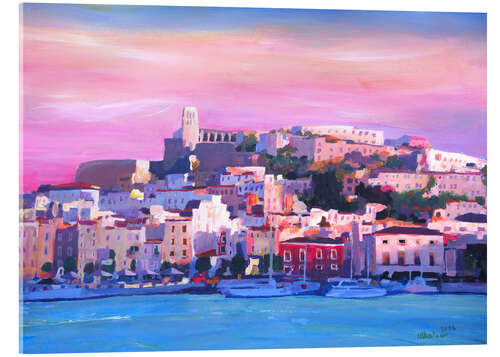 Acrylglasbild Ibiza Altstadt und Hafen bei Sonnenuntergang - Perle des Mittelmeers