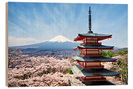 Wood print Chureito Pagoda in Yamanashi Japan