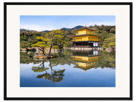 Gerahmter Kunstdruck Goldener Kinkakuji Tempel und Garten im Sommer in Kioto Japan