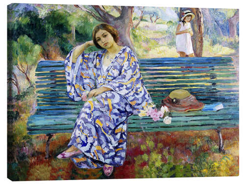 Lerretsbilde Young woman sitting on a bench