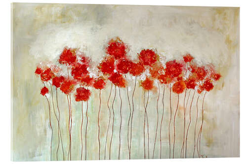 Tableau en verre acrylique Fleurs rouges