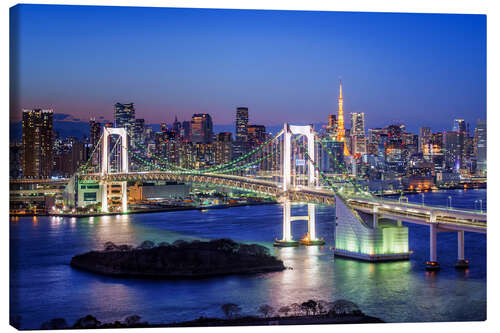 Quadro em tela Tokyo Rainbow Bridge with Tokyo tower at night