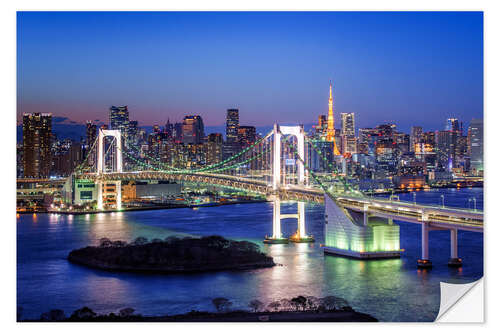 Selvklebende plakat Tokyo Rainbow Bridge with Tokyo tower at night