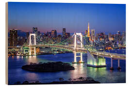 Cuadro de madera Tokyo Rainbow Bridge with Tokyo tower at night