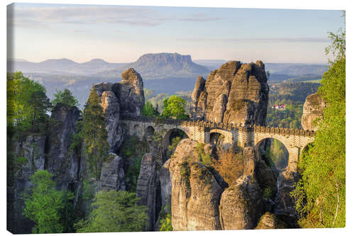 Canvas print Bastei Bridge in Saxon Switzerland in the morning