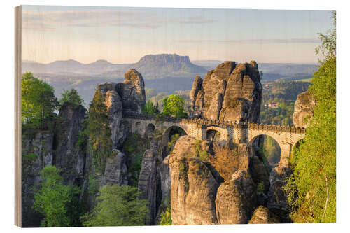 Tableau en bois Pont de la Bastei en Suisse saxonne le matin