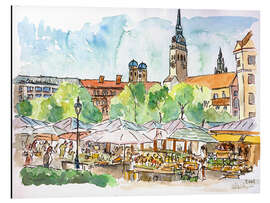 Magnettafel München Viktualienmarkt Tag im Sommer Aquarell