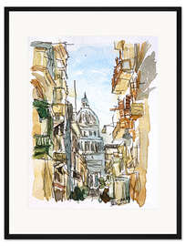 Gerahmter Kunstdruck Havanna Straße mit Kubanischem Parlament