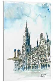 Aluminium print Munich City Hall Aquarell