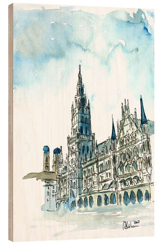 Cuadro de madera Munich City Hall Aquarell