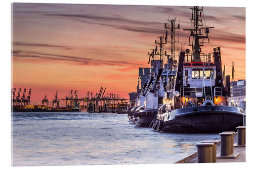 Acrylglasbild Abends im Hafen Hamburg