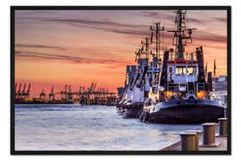 Gerahmter Kunstdruck Abends im Hafen Hamburg