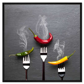 Gerahmter Kunstdruck Dampfende Bunte Chili Schoten