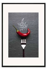 Gerahmter Kunstdruck Rote Chili Schote mit Feuer