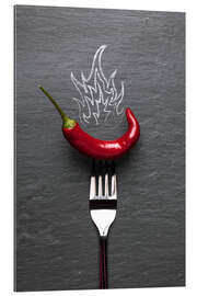 Gallery print red chili peppers with fire