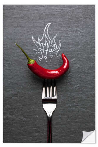 Wandsticker Rote Chili Schote mit Feuer