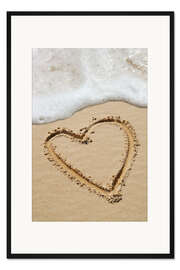 Gerahmter Kunstdruck Herz in Sand gemalt