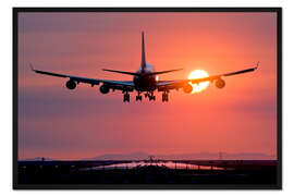 Gerahmter Kunstdruck Flugzeug im Abendrot