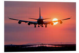 Foam board print Aeroplane landing at sunset