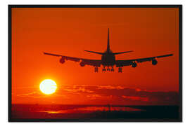 Gerahmter Kunstdruck Boeing 747 im Abendrot