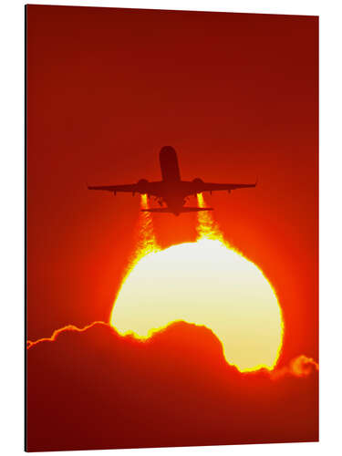 Aluminium print Boeing 737 taking off at sunset