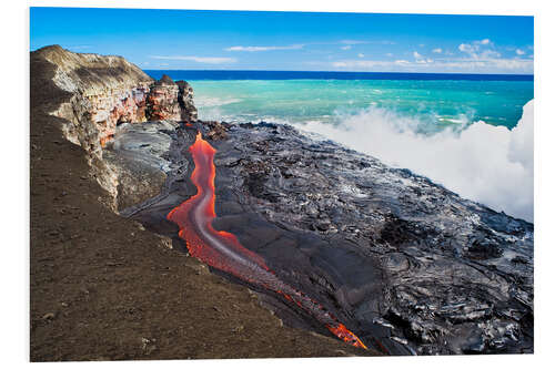 Tableau en PVC Lava flowing into ocean, Hawaii