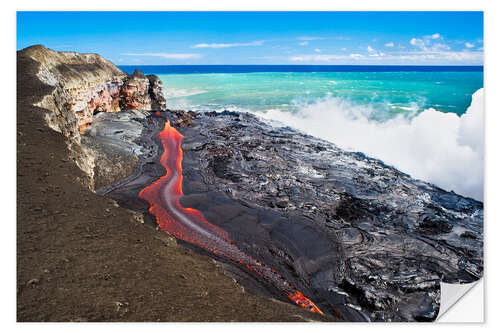 Sisustustarra Lava flowing into ocean, Hawaii