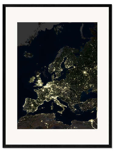 Ingelijste kunstdruk Europe at night