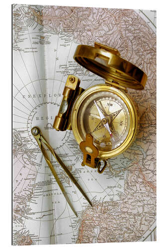 Galleritryk Compass and dividers on a map