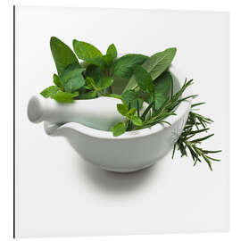 Aluminium print Herbs in a mortar