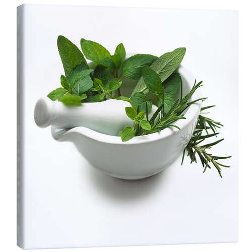 Canvas print Herbs in a mortar