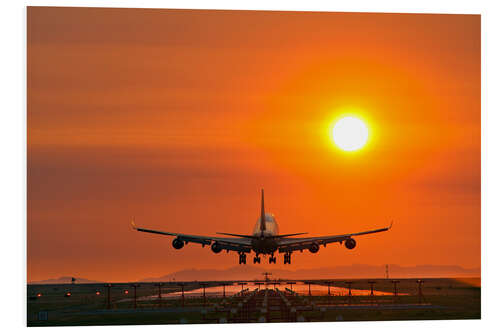 Foam board print Aeroplane landing at sunset