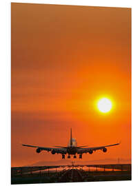 Foam board print Aeroplane landing at sunset