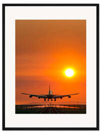 Gerahmter Kunstdruck Flugzeug im Abendlicht