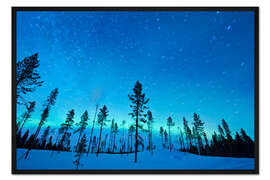 Gerahmter Kunstdruck Nordlichter über Baumkronen