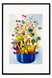 Gerahmter Kunstdruck Gemüse fällt in einen Topf