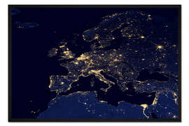 Gerahmter Kunstdruck Europa bei Nacht