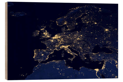 Quadro de madeira Imagem de satélite da Europa à noite