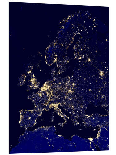 Hartschaumbild Europa bei Nacht