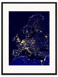 Gerahmter Kunstdruck Europa bei Nacht